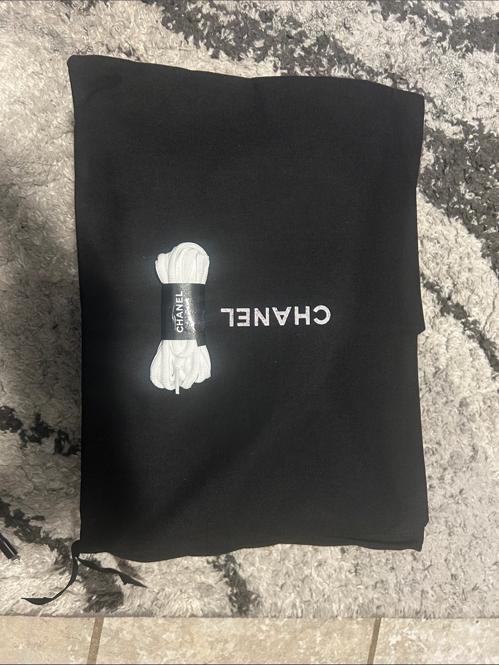 CHANEL Black Drawstring Dust Bag with White Cord